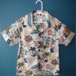 Disneyland Resort Kids Mickey Goofy Donald Duck Chipmunks Tropical Print Shirt